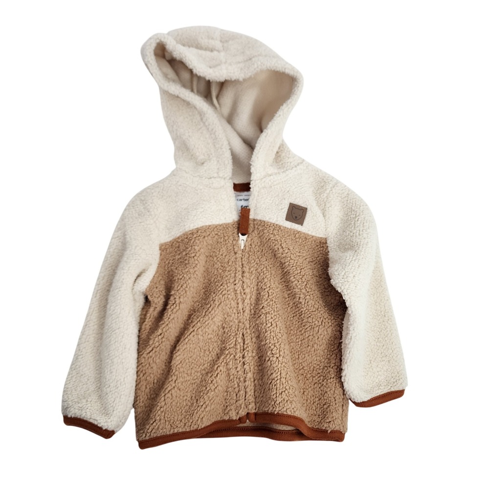 Carter's Sherpa Hoodie Baby 6m Tan White Colorblock Full Zip Fleece Jacket